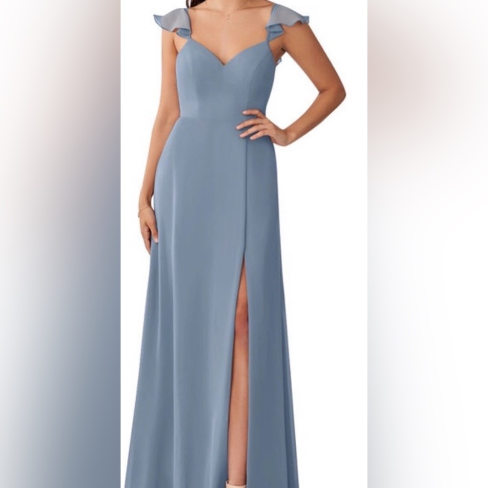 Azazie Dusty Blue Ruffle Maxi Dress